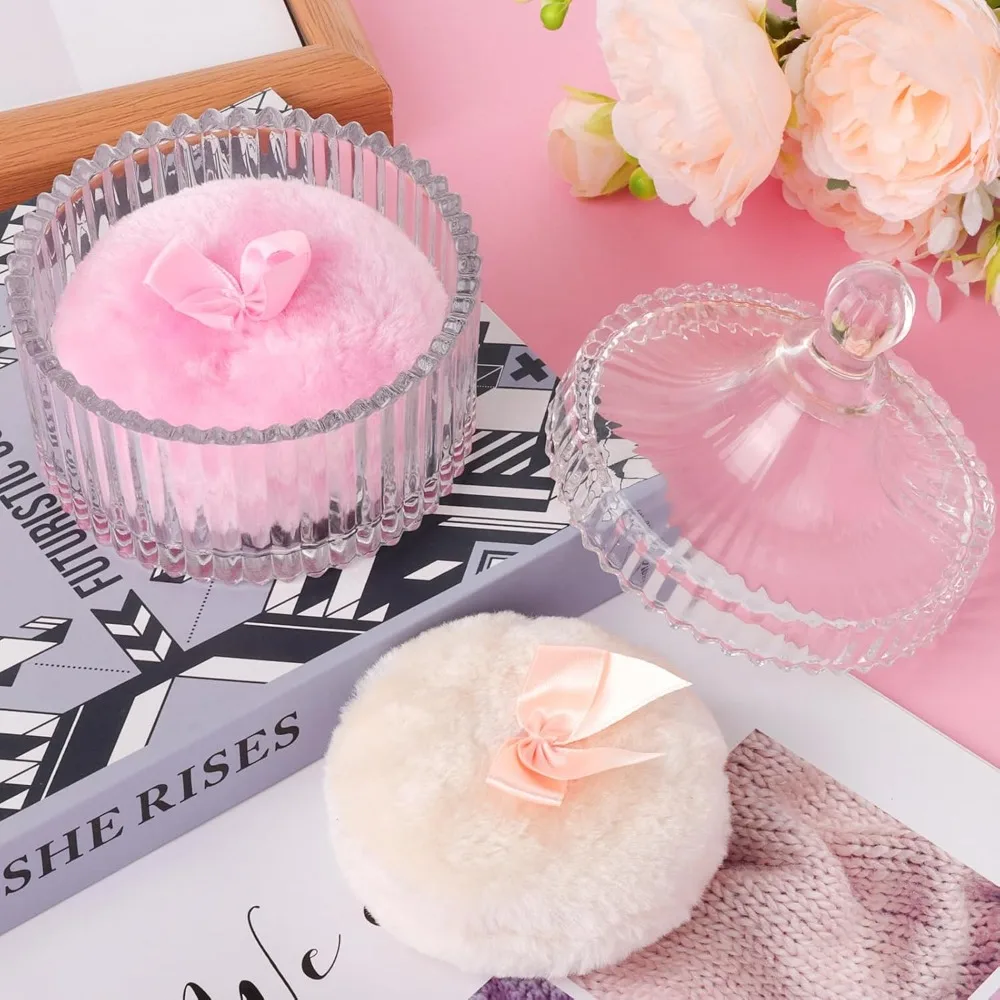 Beauty Makeup Blender - 3 個のメイクアップオーガナイザーセットベルベットパウダーパフ、ガラス製収納ボックス付き、再利用可能、洗える美容ツール、完全なクリスマスギフト