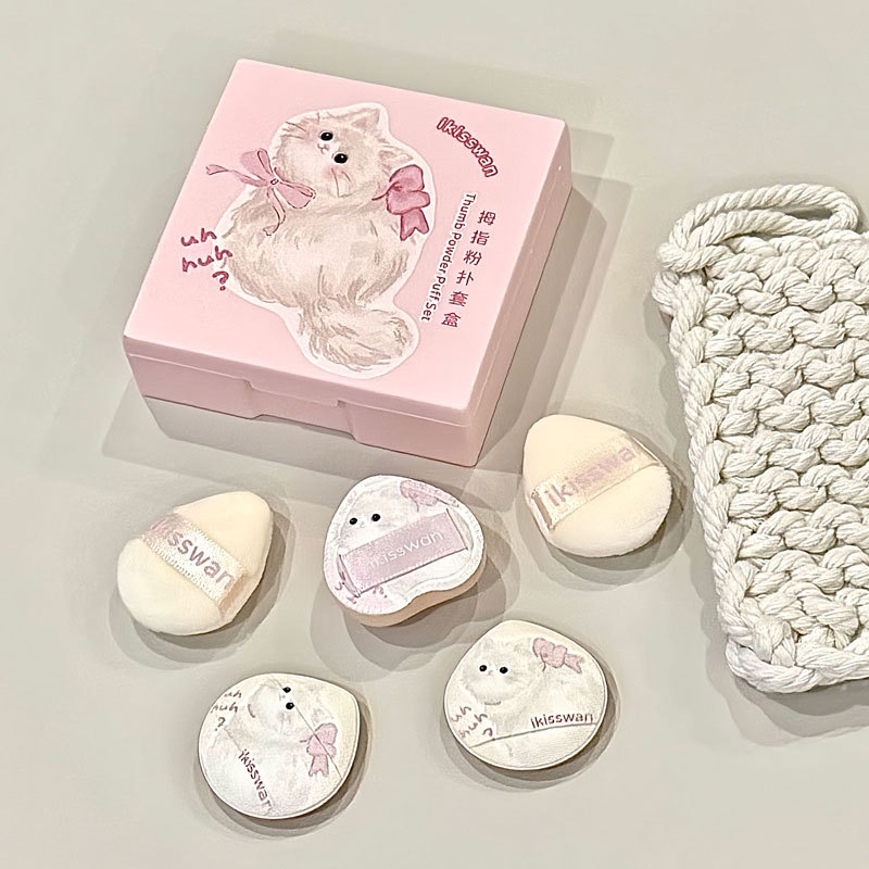 Makeup Beauty Set - 5 個のかわいいミニフィンガーパフセットボックス付きフェイシャルメイクスポンジソフトベルベット混合美容メイクパフプロフェッショナルメイクツール