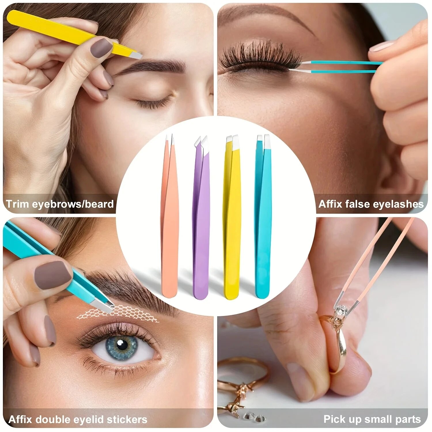 Beauty Hair Makeup - カラフルな眉毛ピンセットヘアビューティー細毛抜きステンレス鋼斜め眉毛クリップ除去メイクアップツール