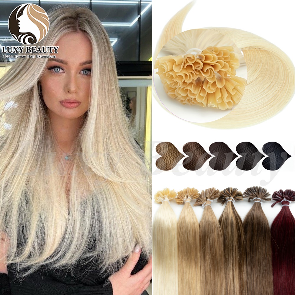Pure Beauty Hair & Makeup - ブロンドUチップヘアエクステンション人毛ケラチンチップホットフュージョンヘアエクステンションストレートブラックバレイヤージュブラウンプレボンドヘア