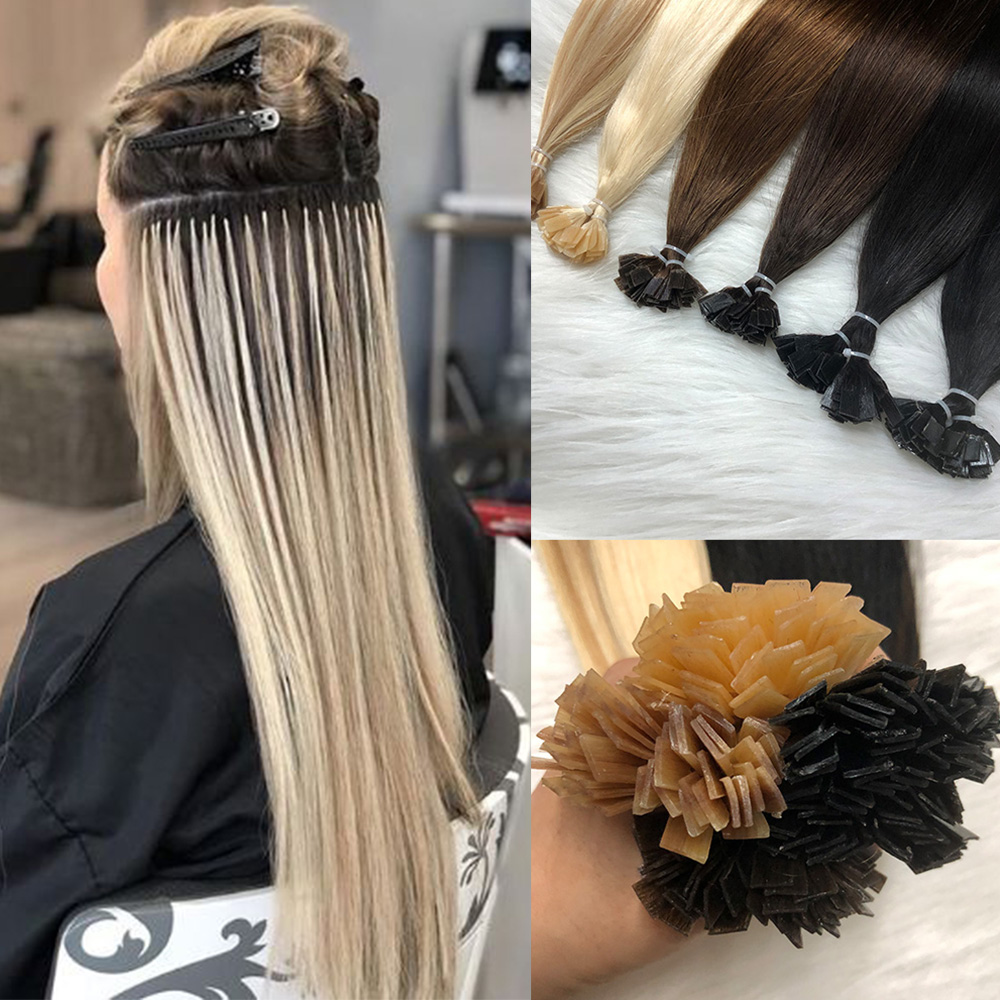 Pure Beauty Hair & Makeup - ナチュラルフラットチップヘアエクステンション,50個,ナチュラルブラック,ブロンド,ブラウン,事前に接着,ケラチンチップ,ホットフュージョン