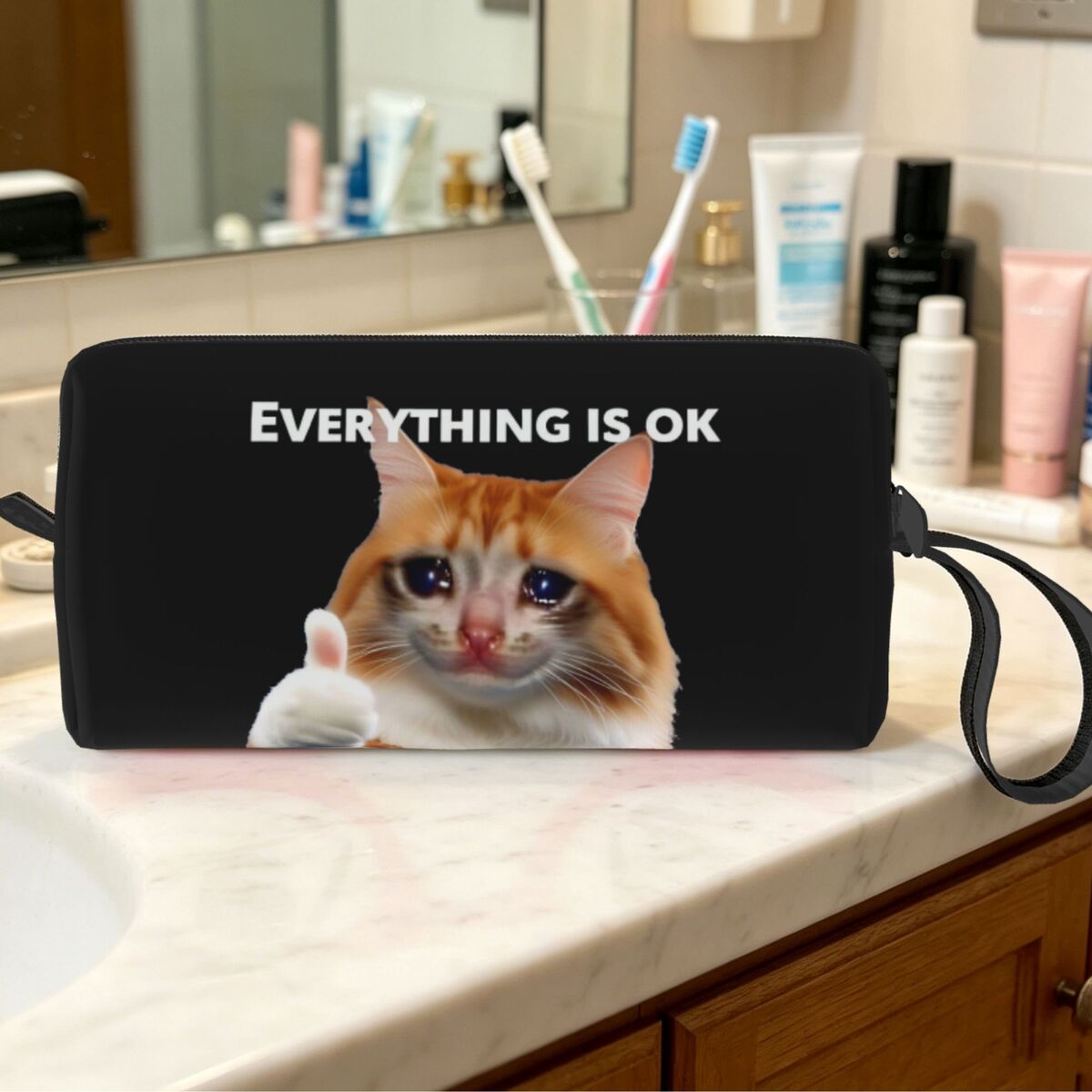 Beauty Makeup Ok - Everything's Ok Crying Cat Memes メイクアップバッグ