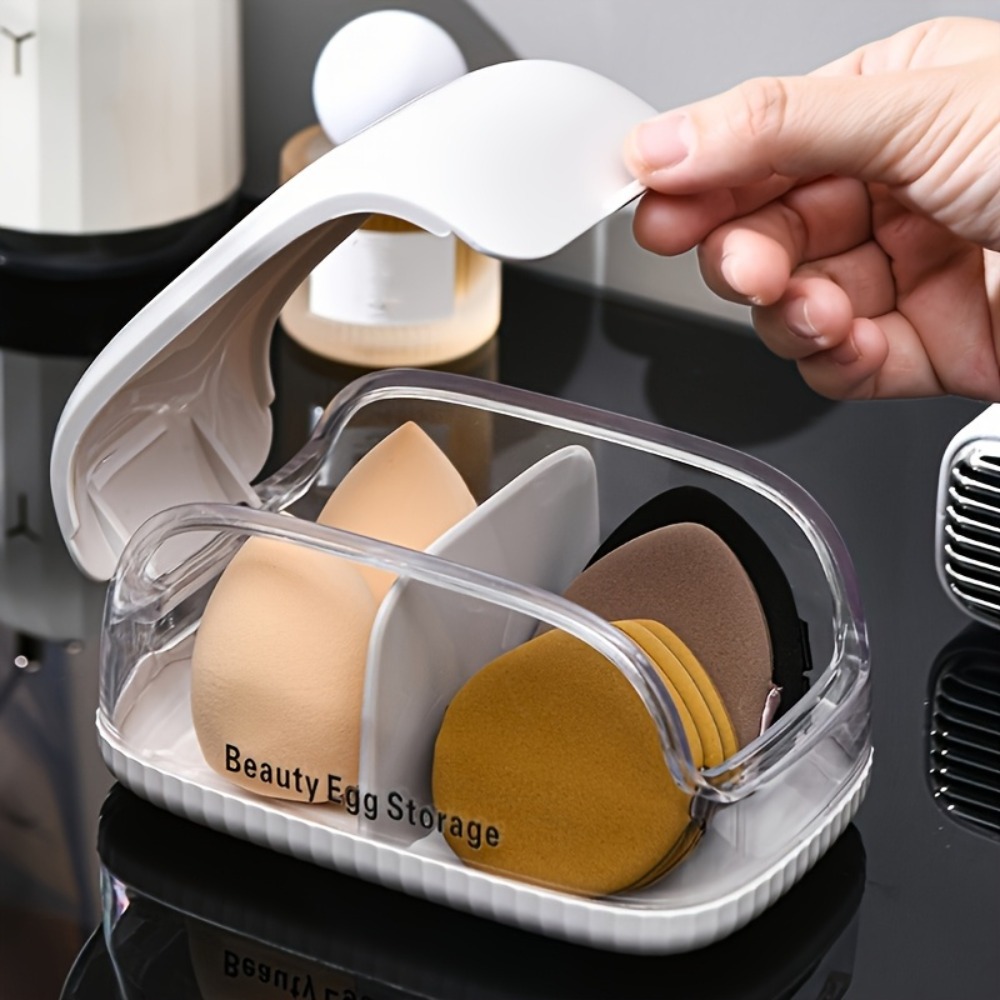 Beauty Makeup Blender - デュアルコンパートメント美容スポンジ収納ボックス透明蓋メイクアップブレンダーホルダー防塵分割化粧パフオーガナイザーケース