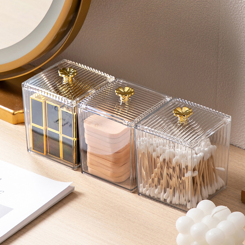 収納オーガナイザー バスルームジャー 綿棒収納 スクエアコン - Beauty Makeup Blender のレビューと価格