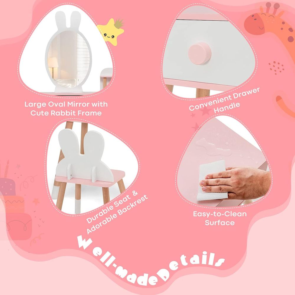 EY キッズバニティ、ウサギをテーマにした幼児用木製メイクア - Beauty Makeup For Kids のレビューと価格