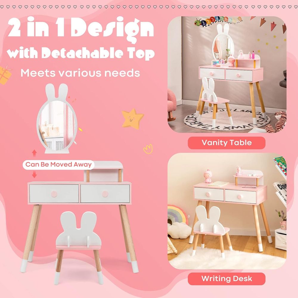 EY キッズバニティ、ウサギをテーマにした幼児用木製メイクア - Beauty Makeup For Kids のレビューと価格