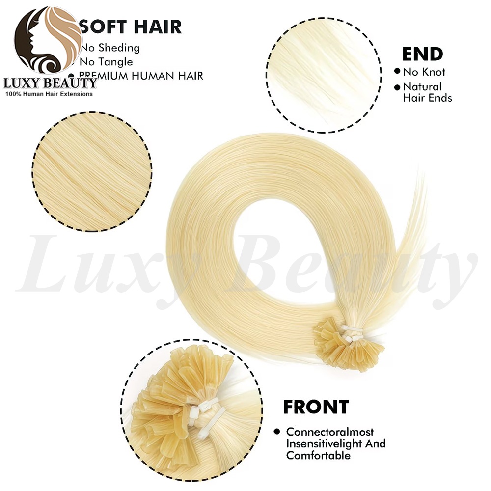 ブロンドUチップヘアエクステンション人毛ケラチンチップホット - Pure Beauty Hair & Makeup のレビューと価格