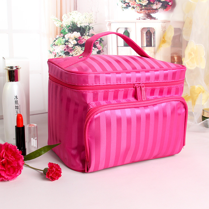    大容量女性化粧品バッグストライプ柄オーガナイザーメイ - Beauty Makeup Women のレビューと価格