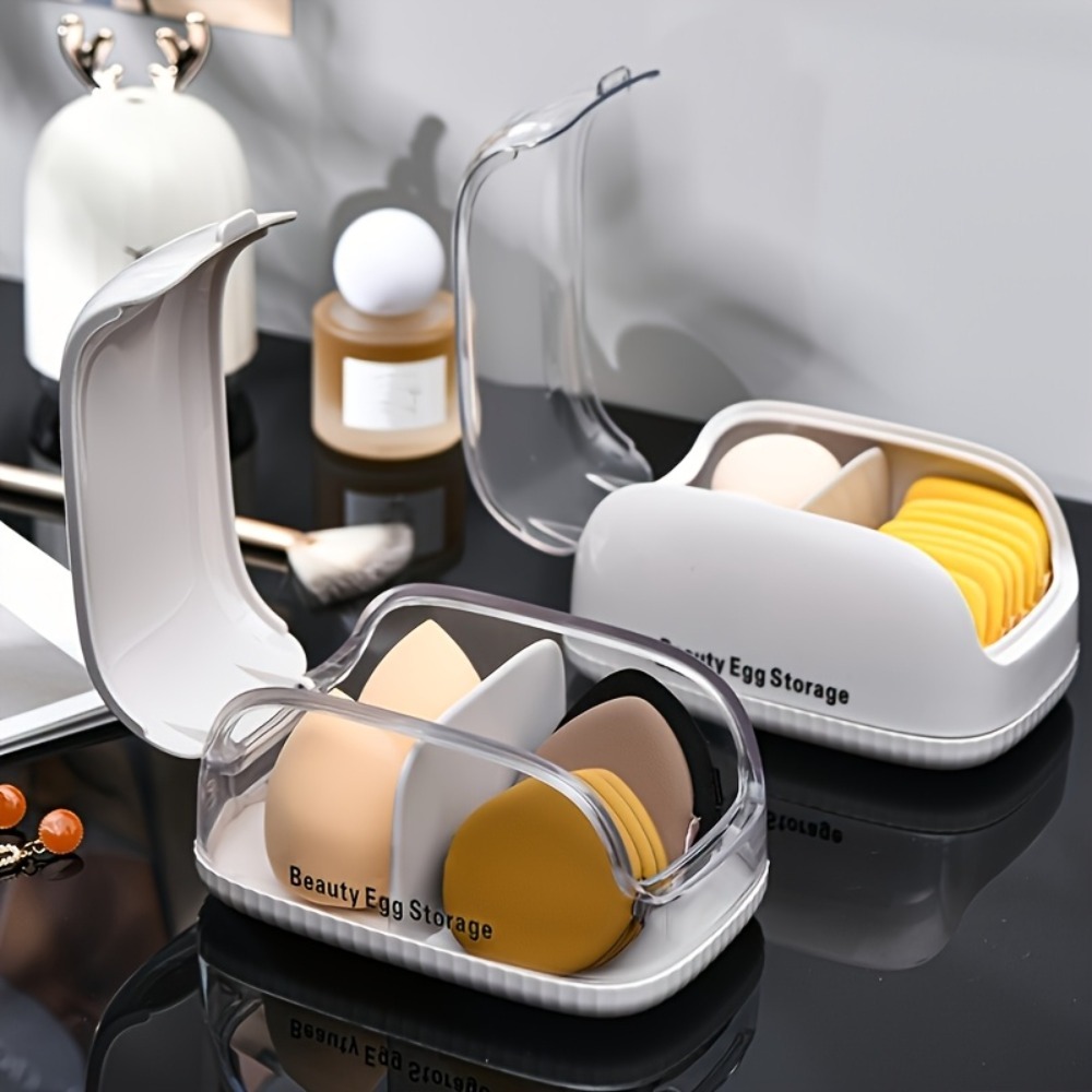 デュアルコンパートメント美容スポンジ収納ボックス透明蓋メイク - Beauty Makeup Blender のレビューと価格